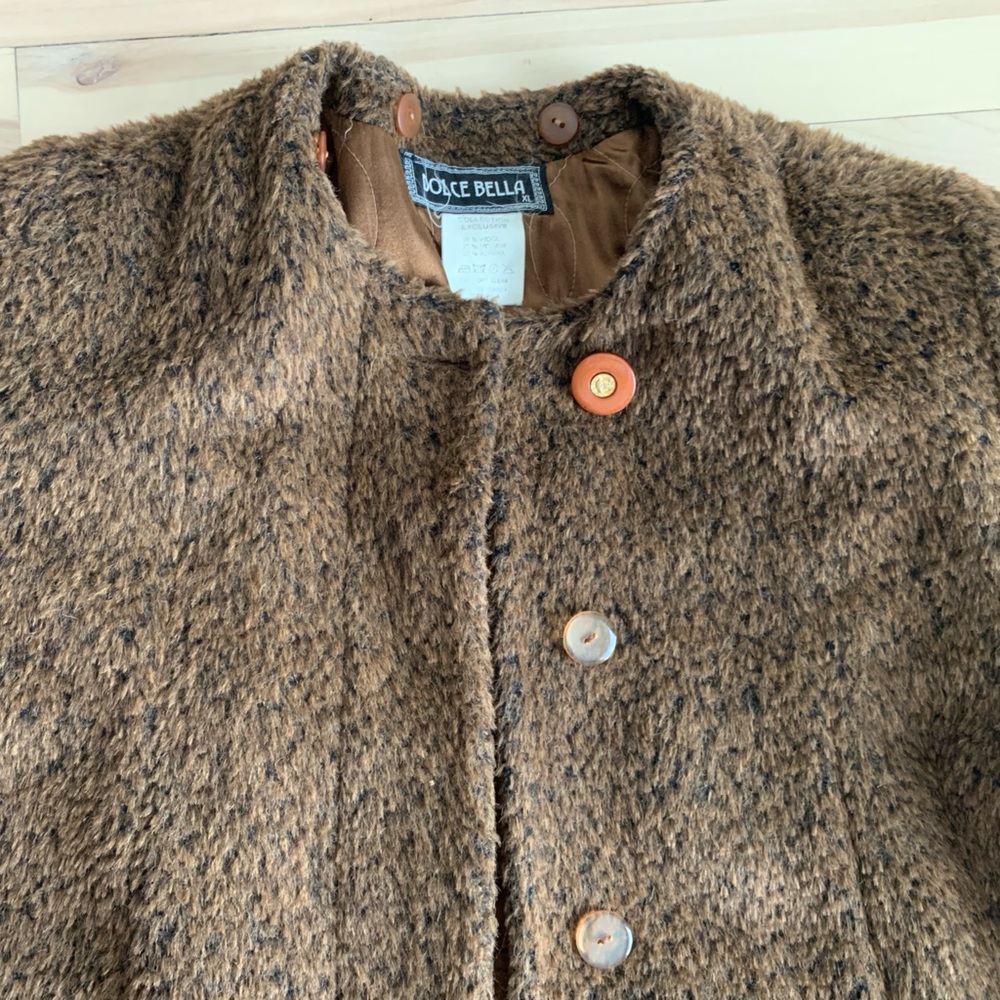 VINTAGE - Dolce Bella Alpaca Wool Mohair Textured Coat | Brown Swing Coat L/XL - Picture 5 of 13
